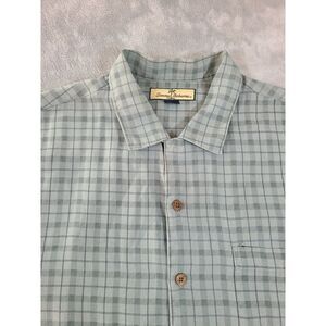 Tommy Bahama Shirt Mens‎ Large Grey Plaid Silk Short Sleeve Button Up